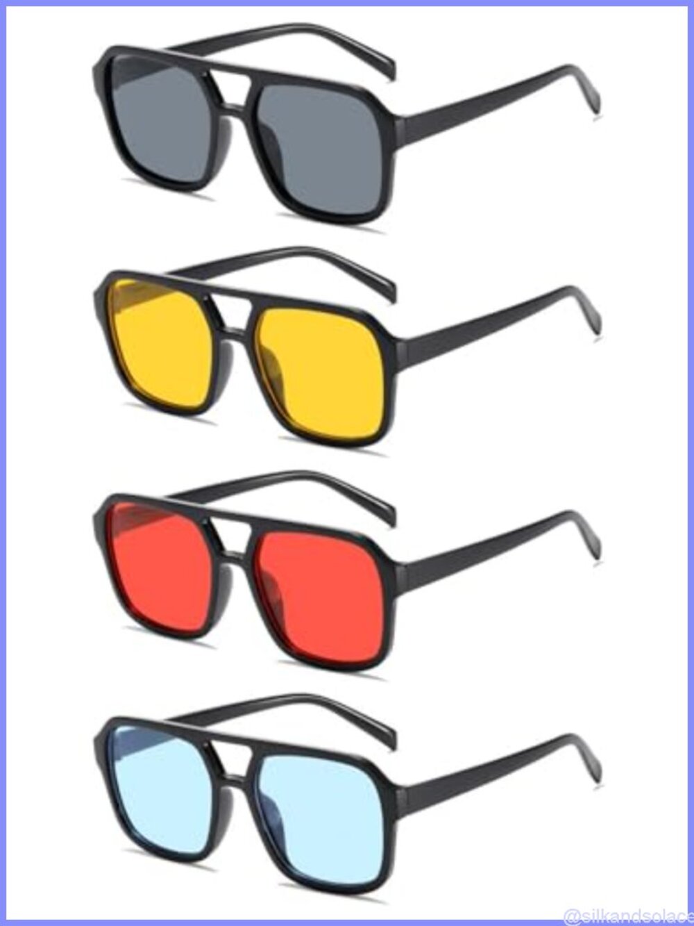 4 Pc Retro 70s Square Aviator Sunglasses Vintage Rectangle UV Protection Unisex